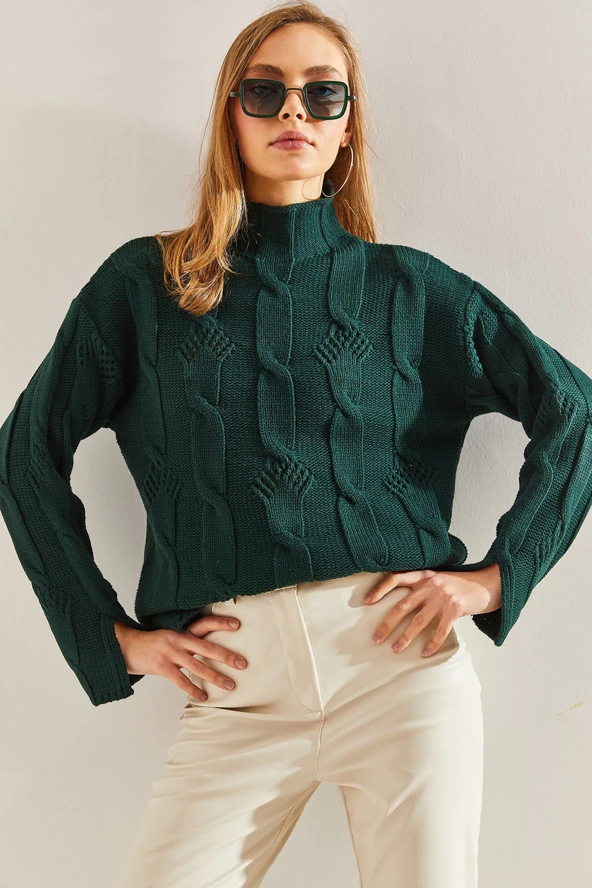 Women's Half-Turtleneck Cable Knit Sweater sweater LUNARITY GARAGE