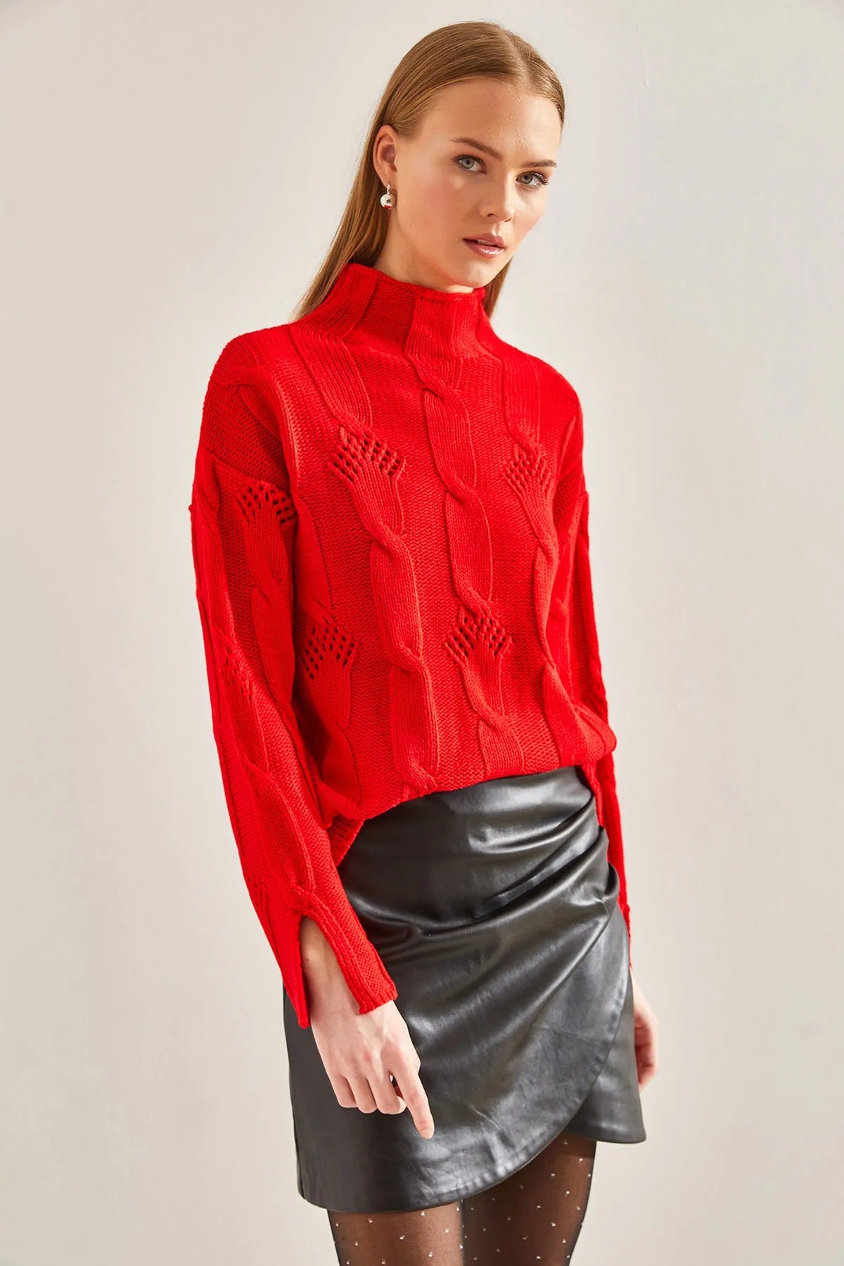 Women's Half-Turtleneck Cable Knit Sweater sweater LUNARITY GARAGE