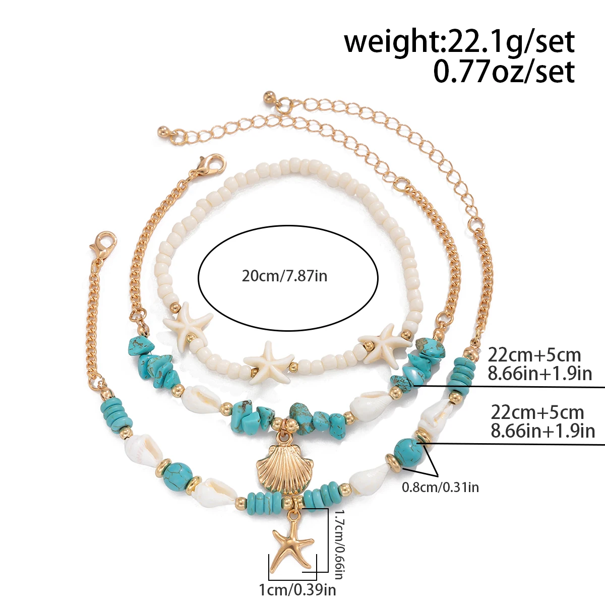 Boho Starfish Conch Green Stone Chain Anklet anklet LUNARITY GARAGE