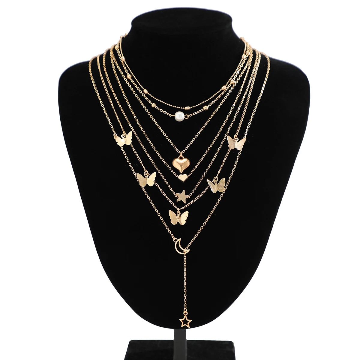 Vintage Butterfly Heart Moon Pendant Necklace necklaces LUNARITY GARAGE