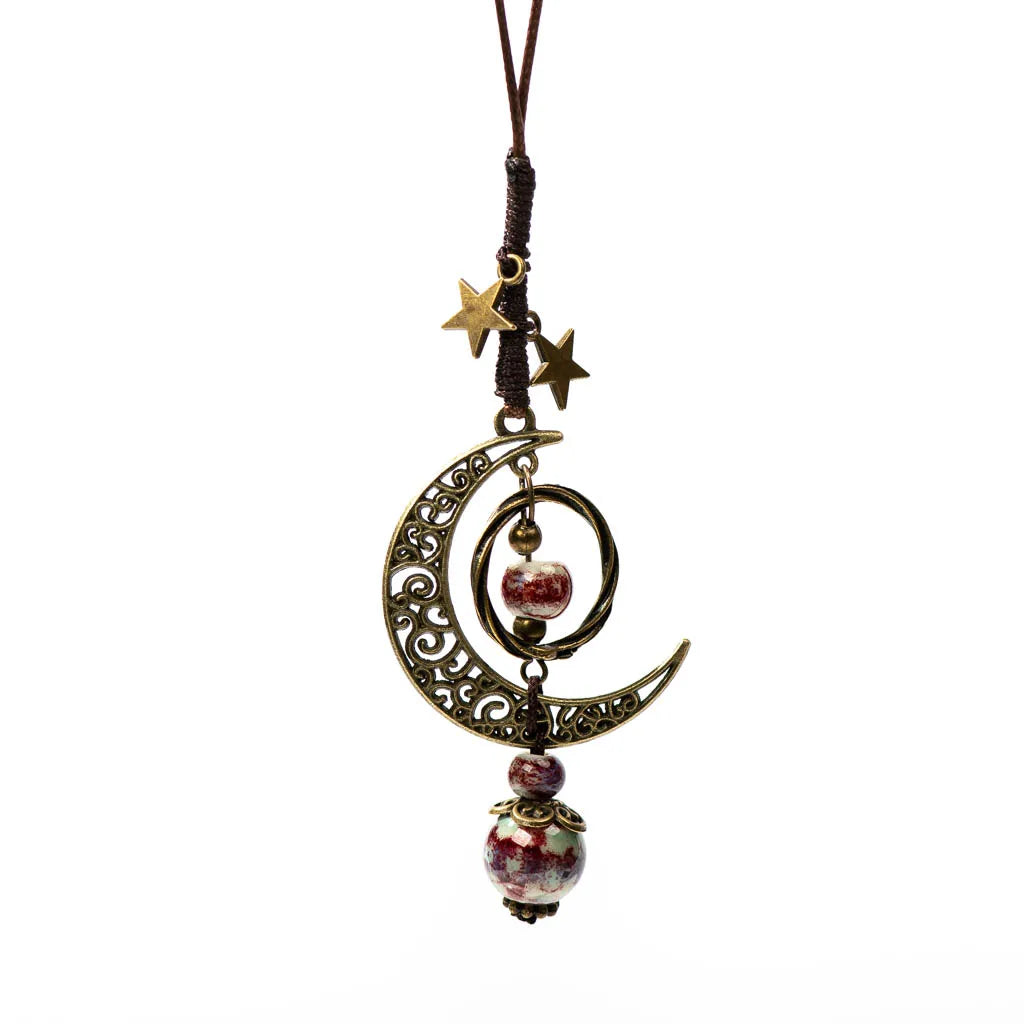 Star And Moon Ceramic Beads Chain Wind Pendant Necklace Necklace Lunarity Garage Multicolor