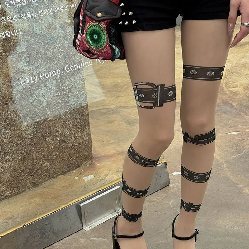 Y2K Gothic Black Leg Loop Jacquard Stockings Socks Lunarity Garage T-Black