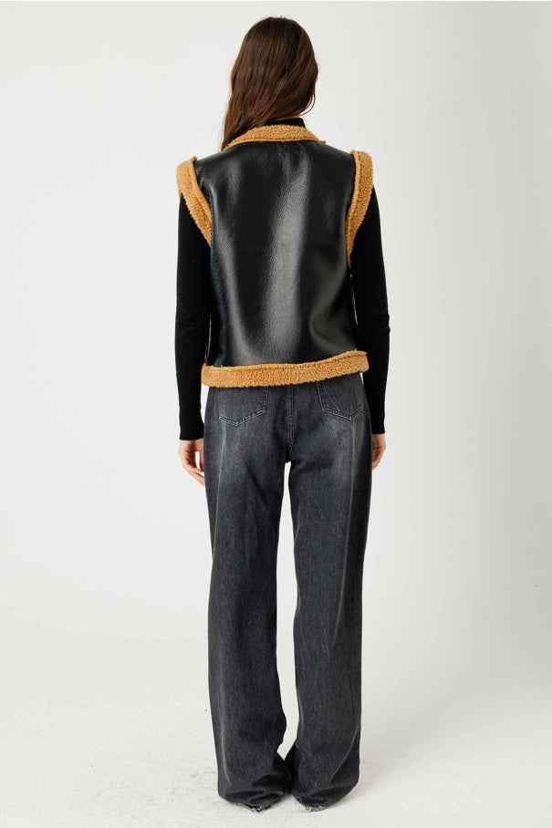 Embroidered Camel Cowboy Vest – Teddy Fleece Lining, Floral Embroidery, Faux Leather, Western Style Vest LUNARITY GARAGE