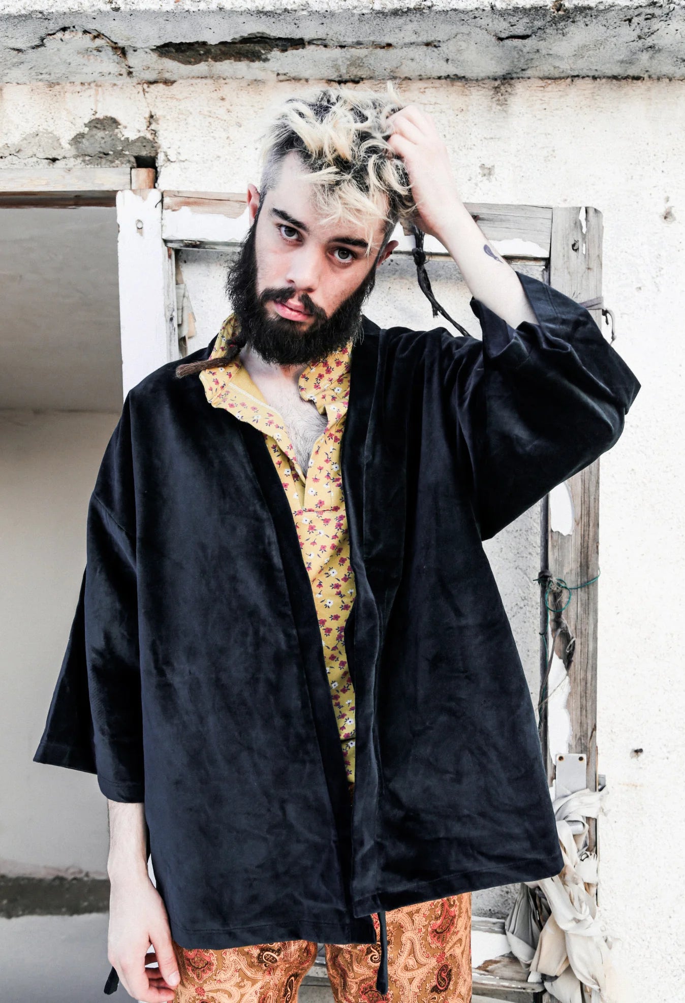 Black Velvet Oversized Shabby Kimono kimono LUNARITY GARAGE