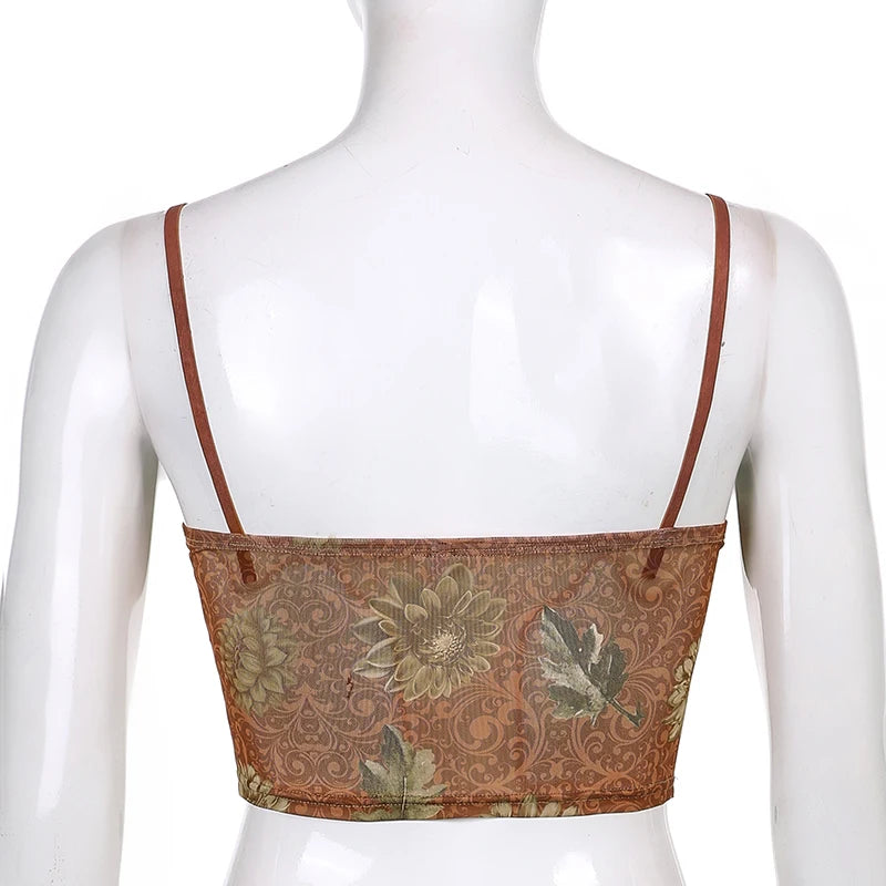 Leaves Printed Lace Patchwork Mesh Crop Top crop top Lunarity Garage