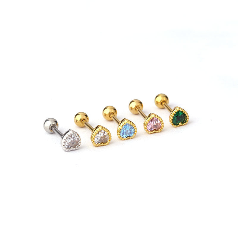 Mini Colored Loving Heart Zircon Fine Rod Stud Earrings earrings LUNARITY GARAGE