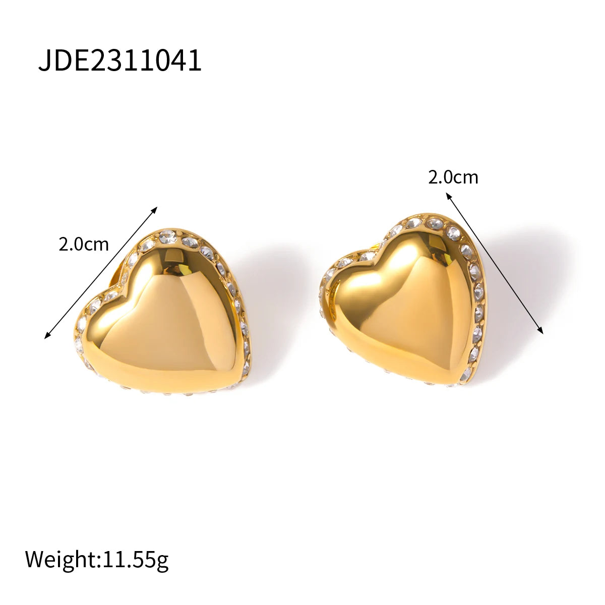 Sweet Love Heart with Rhinestone Inlay Earrings earrings LUNARITY GARAGE