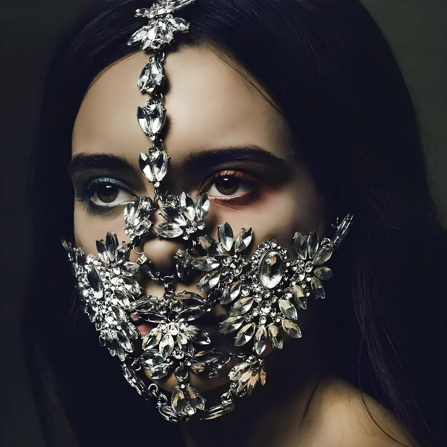 Mystic Crystal Flower Rhinestone Mask Masks Lunarity Garage Silver