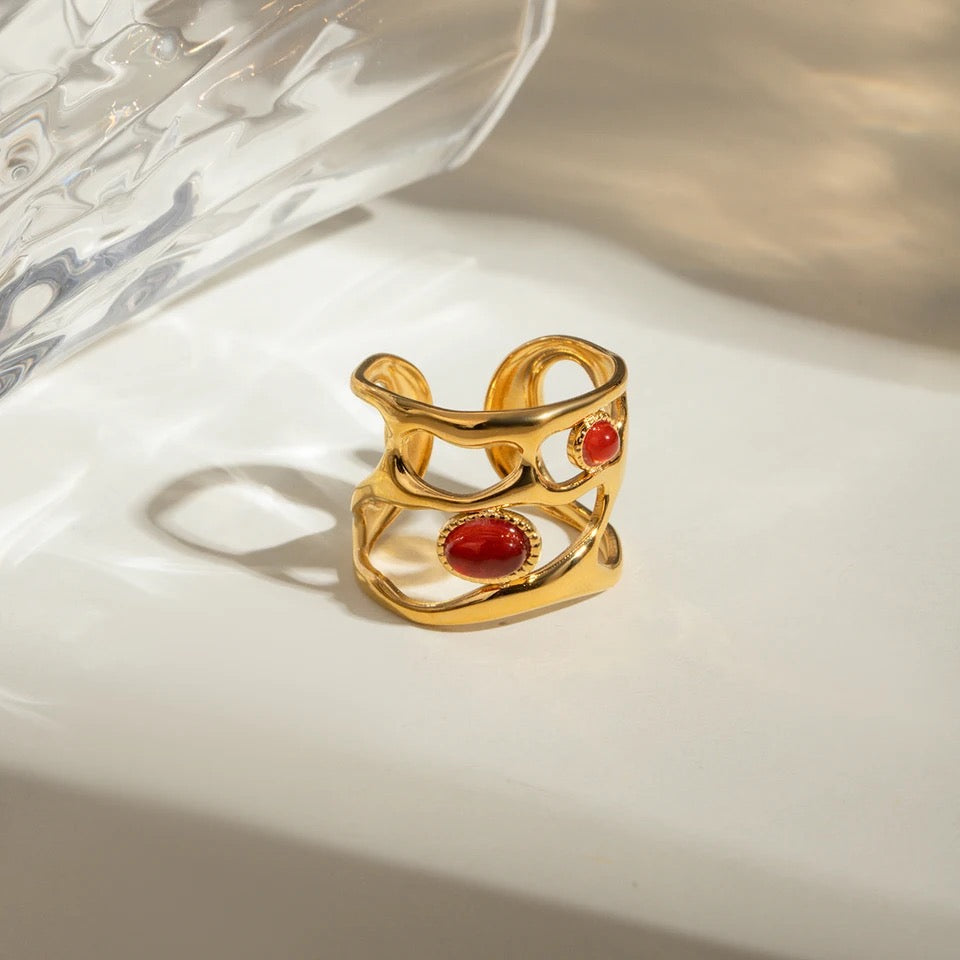 Red Agate Engraved Ring ring LUNARITY GARAGE