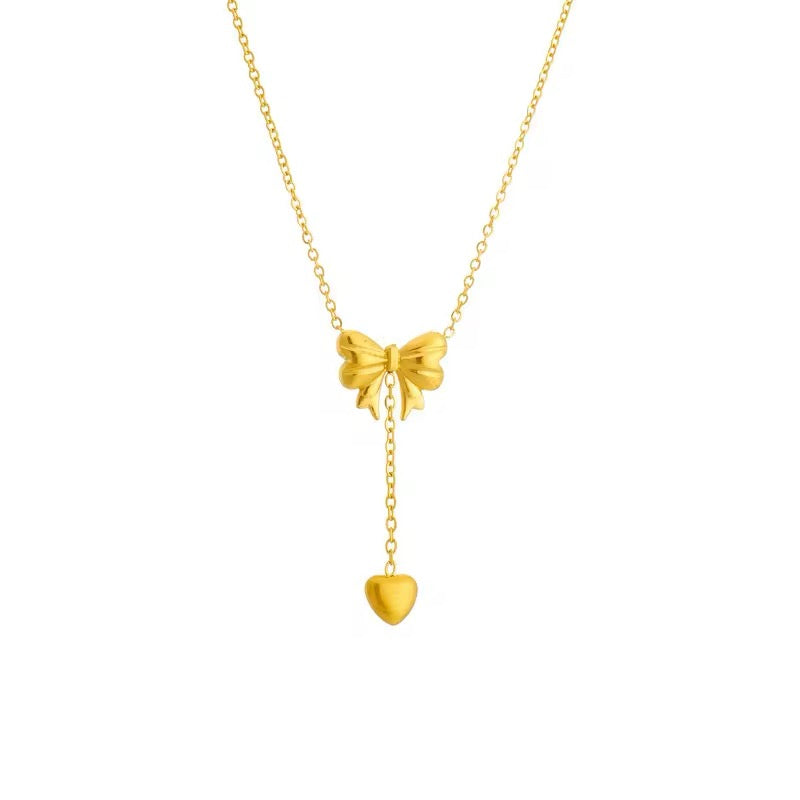Sweetheart Girls Set: Bowknot Heart Tassels Charm Choker Necklace and Earrings set LUNARITY GARAGE