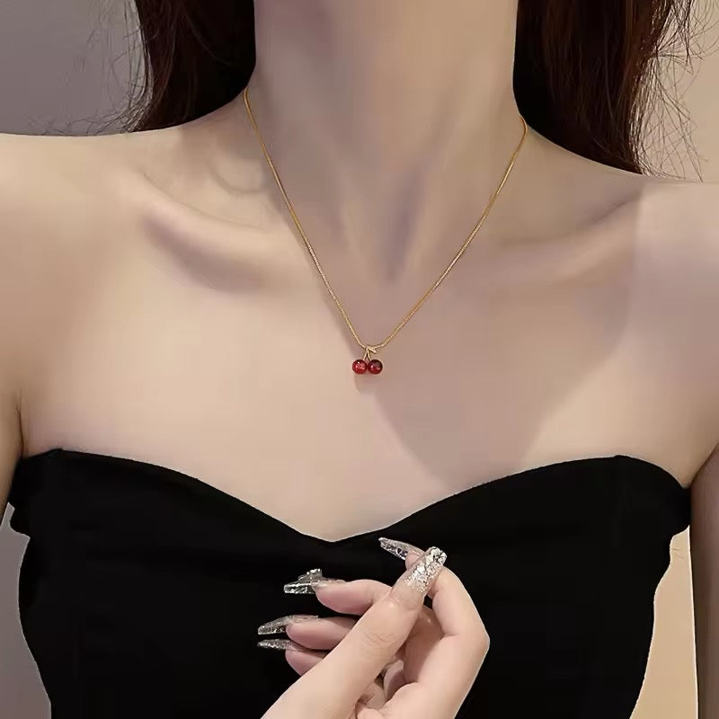 Red Wine Cherry Lady Gold Color Pendant Necklace necklaces LUNARITY GARAGE
