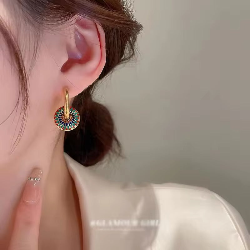 Retro Romantic Color Enamel Round Gold Hoop Earrings and Necklace Set set LUNARITY GARAGE