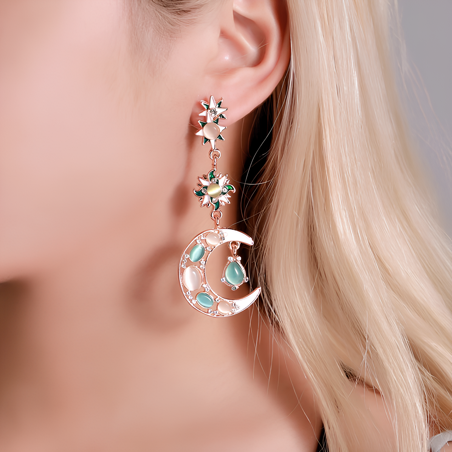 Fantasy Beauty Sun Moon Baroque Long Stud Earrings earrings LUNARITY GARAGE