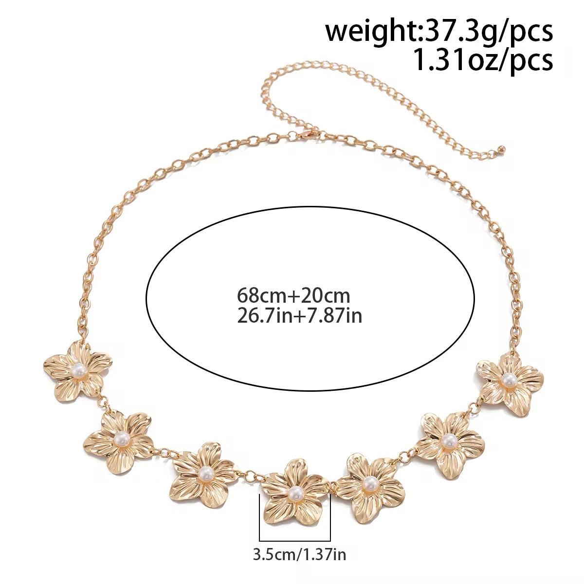 Bohemian Imitation Pearl Metal Flowers Waist Chain waist chain LUNARITY GARAGE