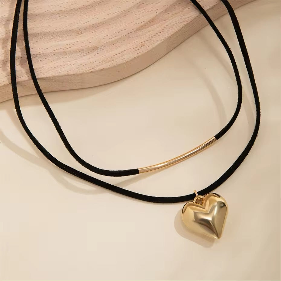 Midnight Velvet Love Heart Pendant Choker Necklace necklaces LUNARITY GARAGE Gold