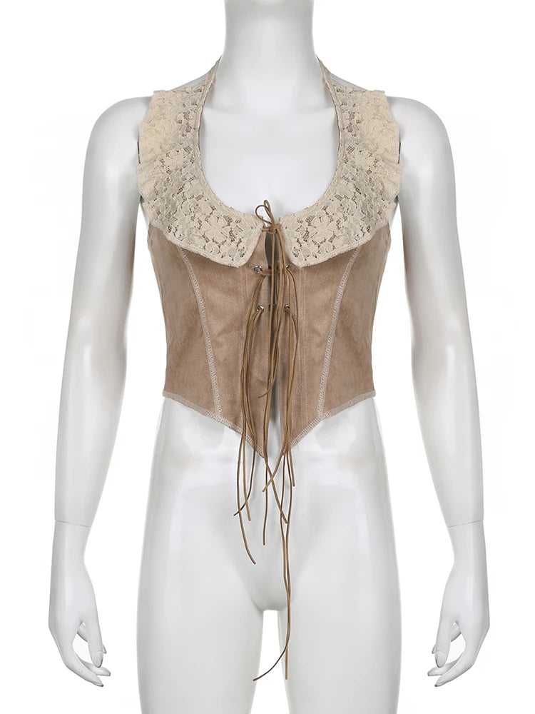 Lace Collar Halter Corset Tank Top tank top LUNARITY GARAGE