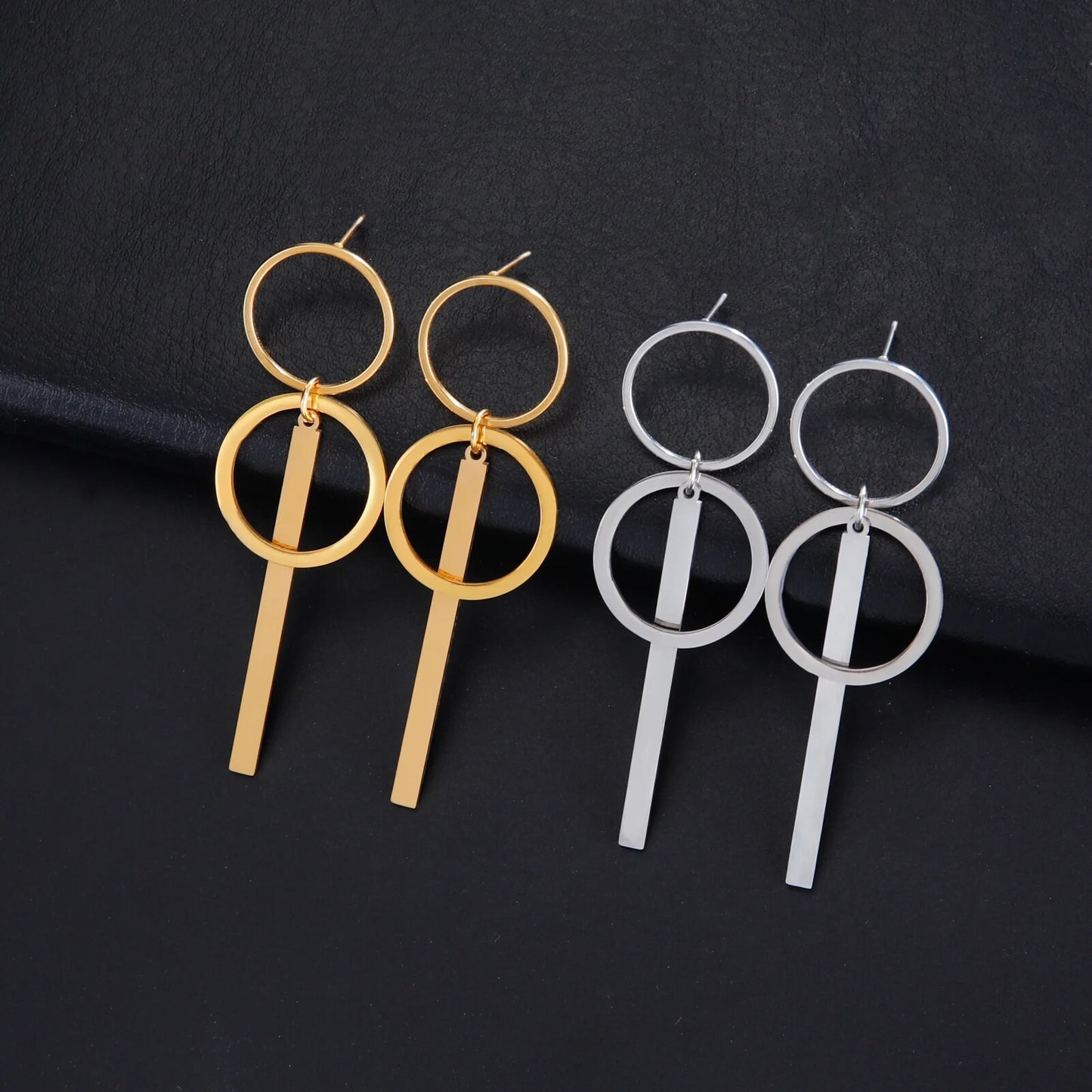 Long Double Circle Bar Dangle Stud Earrings earrings LUNARITY GARAGE