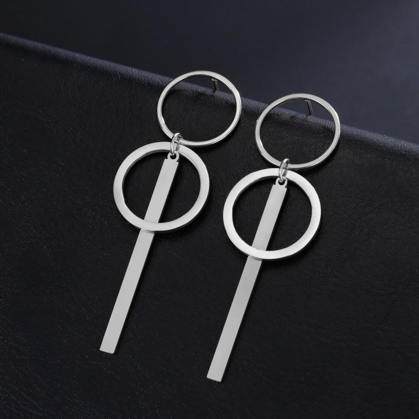 Long Double Circle Bar Dangle Stud Earrings earrings LUNARITY GARAGE