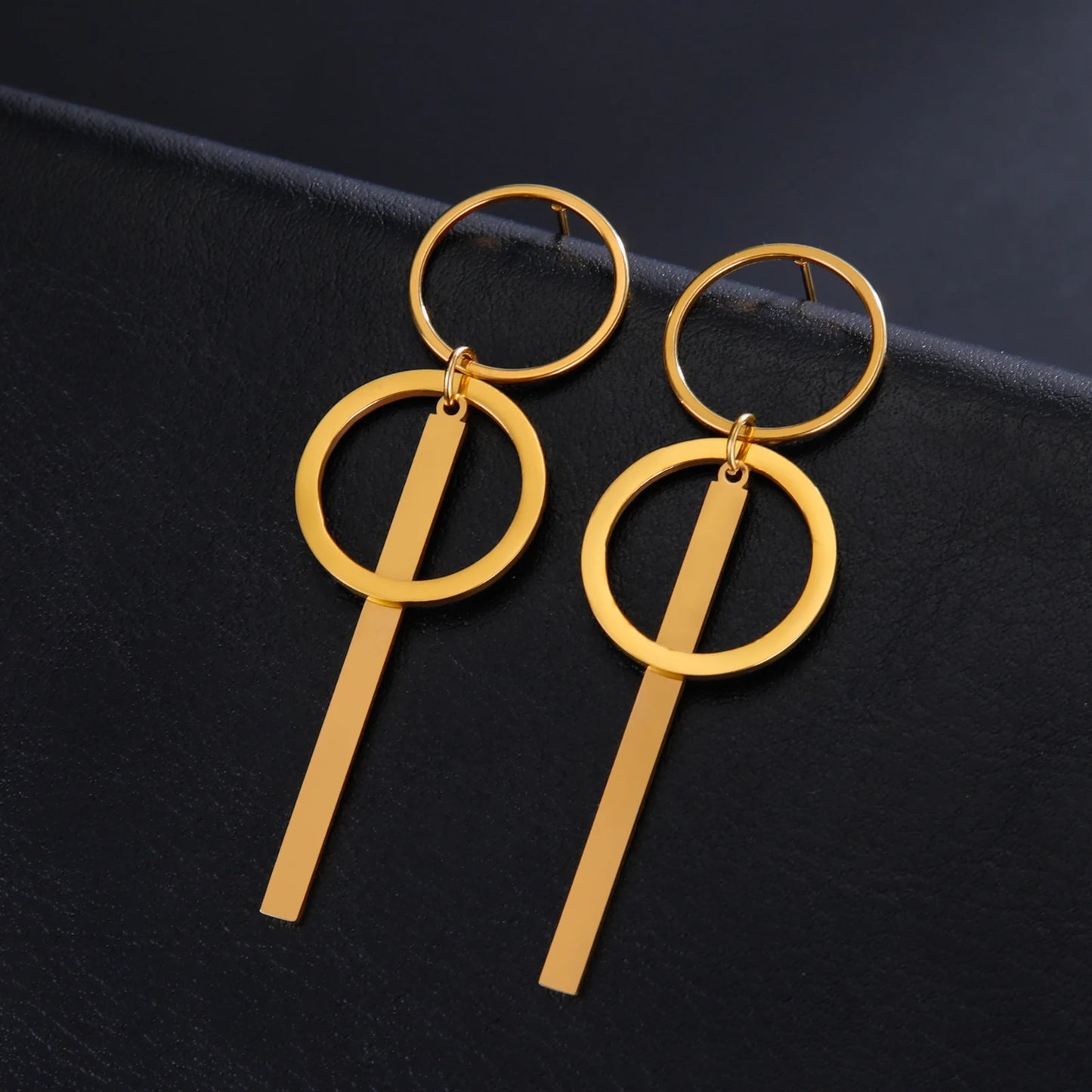 Long Double Circle Bar Dangle Stud Earrings earrings LUNARITY GARAGE