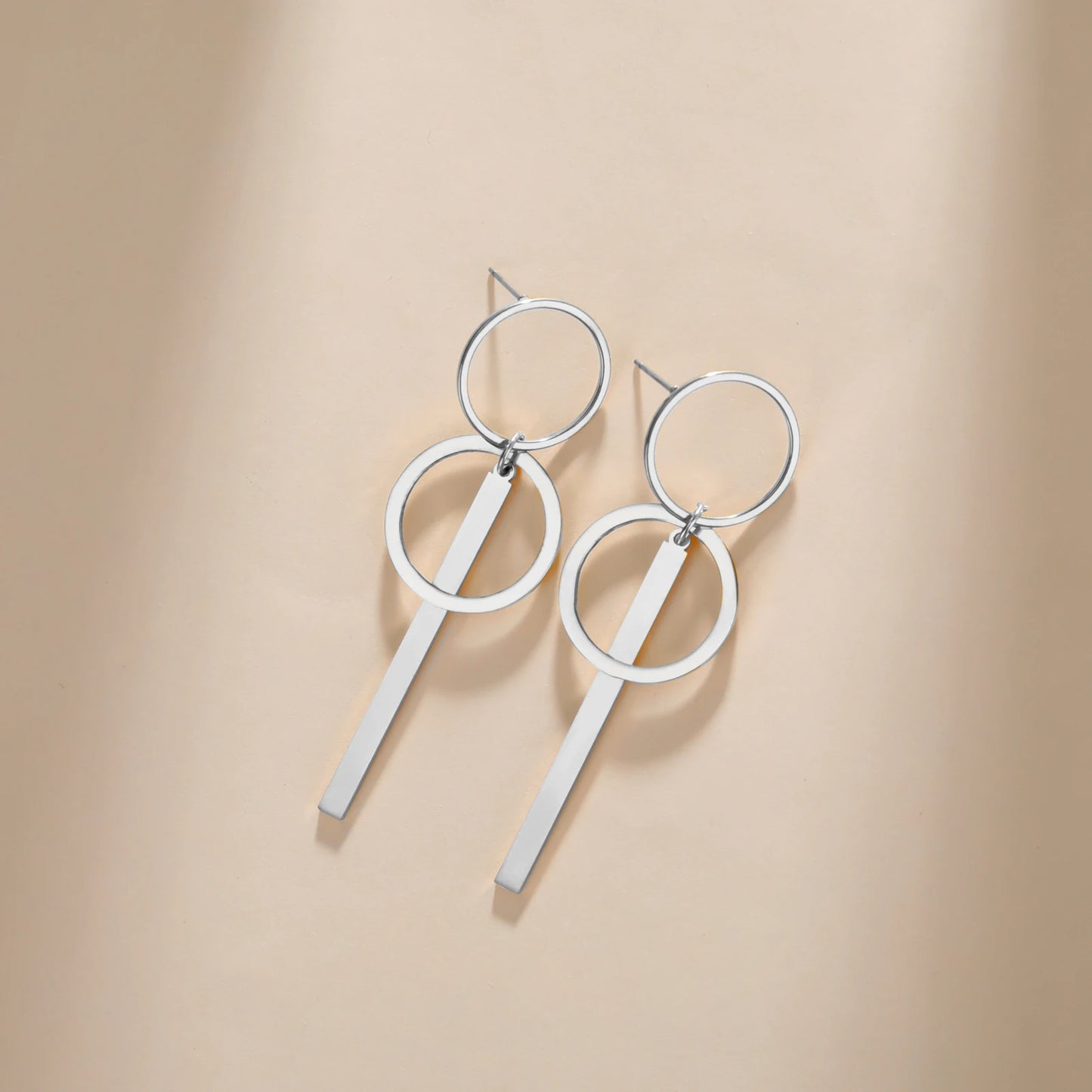 Long Double Circle Bar Dangle Stud Earrings earrings LUNARITY GARAGE