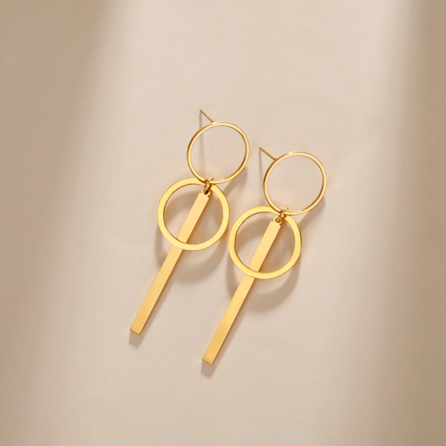 Long Double Circle Bar Dangle Stud Earrings earrings LUNARITY GARAGE