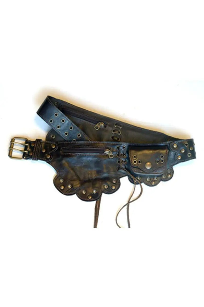 Medieval Renaissance Faux Leather Pocket Belt Bag belt LUNARITY GARAGE Black One Size