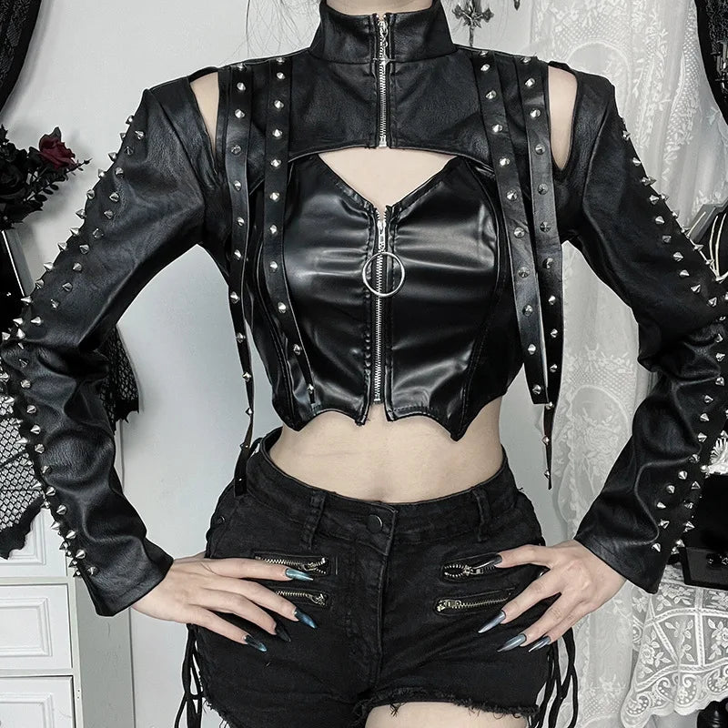 Gothic Chic Faux PU Leather Crop Shrug crop top Lunarity Garage Black S