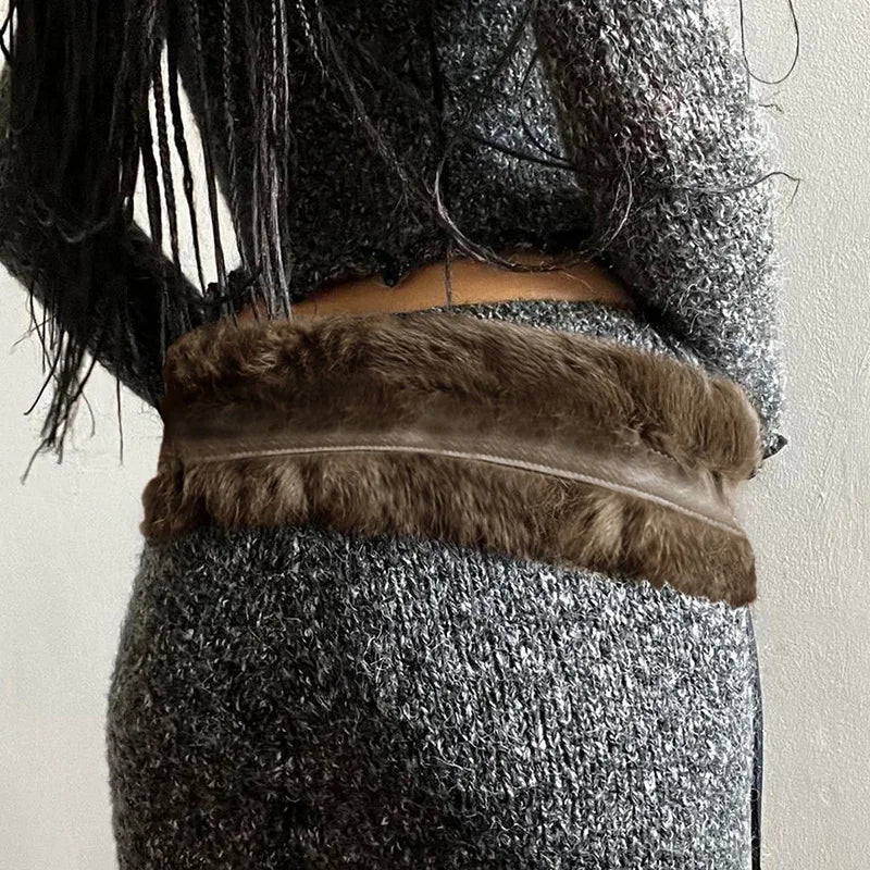 Winter Vintage Furry Patchwork Belt - PU Leather Decorative Waistband for Women Vintage Belt LUNARITY GARAGE