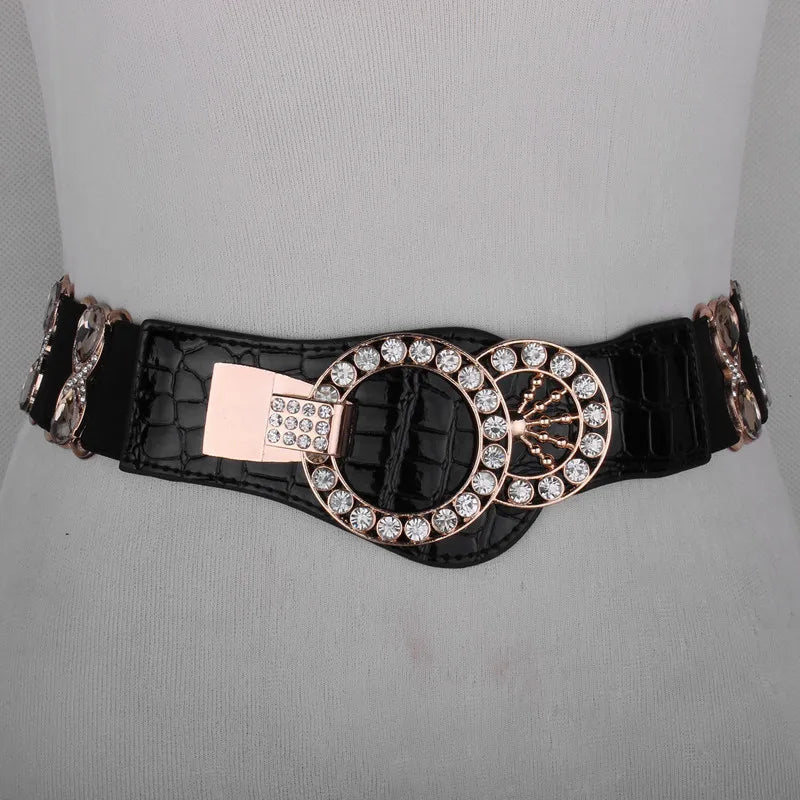 Crystal Rhinestone Elastic Waist Belt - Handmade Decorative Wide Belt for Dress & Coat Belt LUNARITY GARAGE Black 75cm