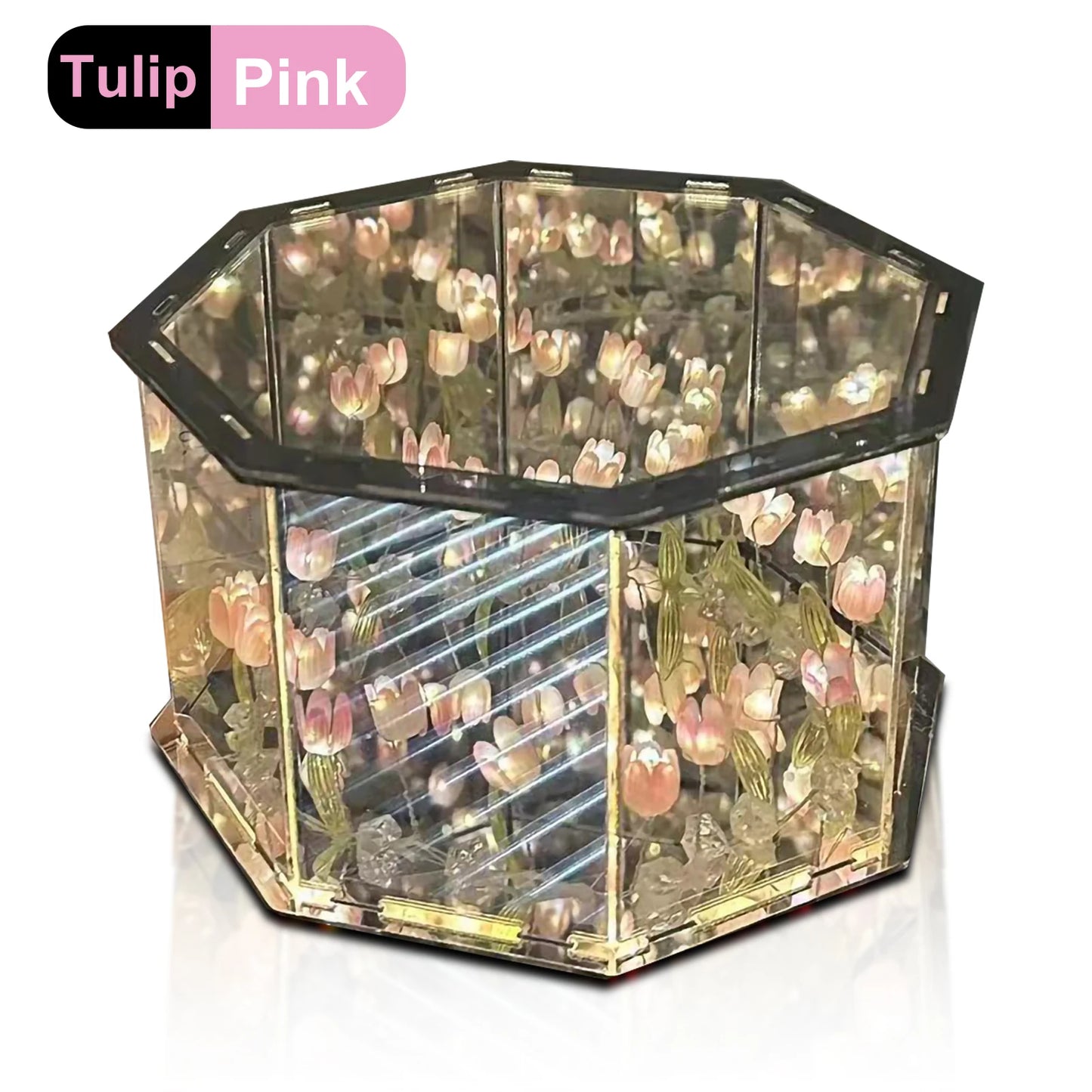 DIY Tulip LED Night Light – Magic Cube Table Lamp & Mirror 2-in-1 Decorative Gift Night Lights LUNARITY GARAGE B-Pink