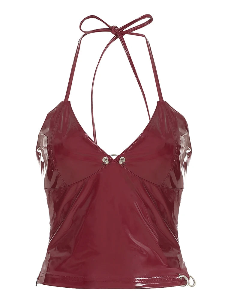 Halter V-Neck Sexy Backless Top - Metal Buckle Y2K Clubwear Tops LUNARITY GARAGE
