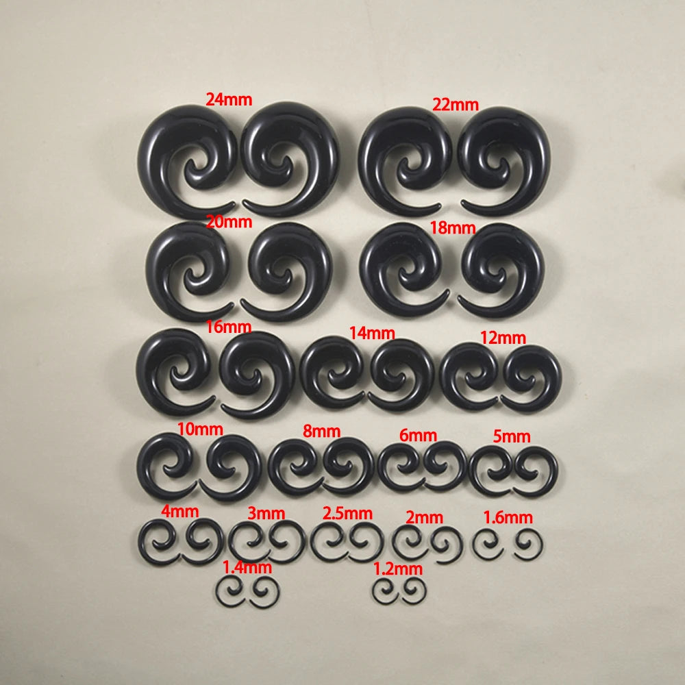 1Pair Acrylic Black Ear Spiral Expander Ear Plugs Spiral Ear-Piercing Stretcher Body Jewelry 1.2mm-24mm Piercing Jewelry Ear Piercings Lunarity Garage PAIR 1.2mm