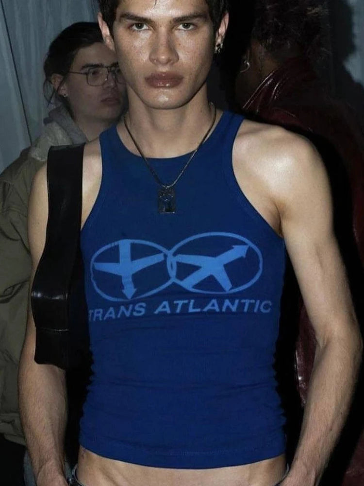 Y2K Trans Atlantic Crop Tank – Bold & Trendy Summer Essential Tank top LUNARITY GARAGE Blue S