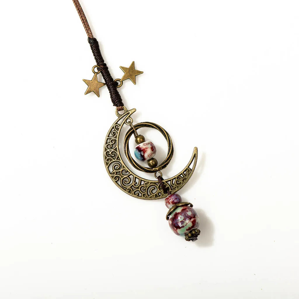 Star And Moon Ceramic Beads Chain Wind Pendant Necklace Necklace Lunarity Garage