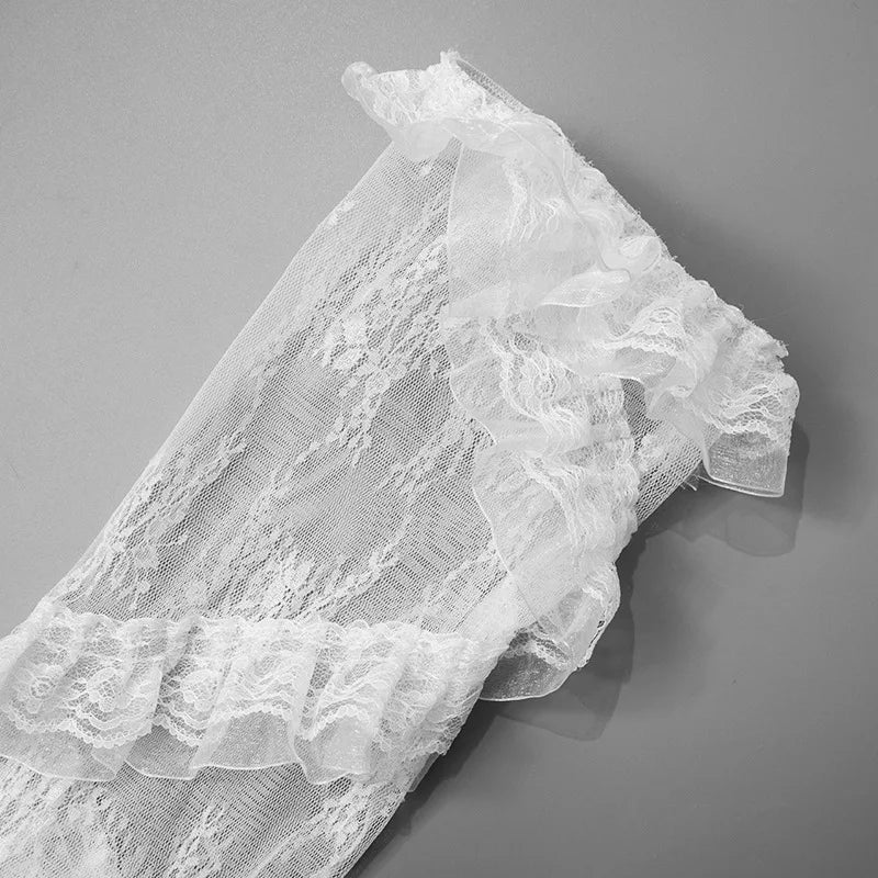 Y2K Vintage Lace Thigh High Sheer Ruffle Stockings Socks Lunarity Garage
