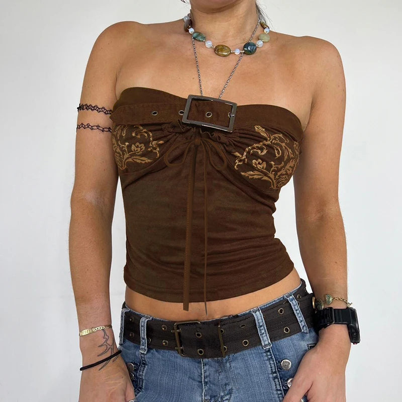 Vintage Floral Print Strapless Crop Top crop top LUNARITY GARAGE