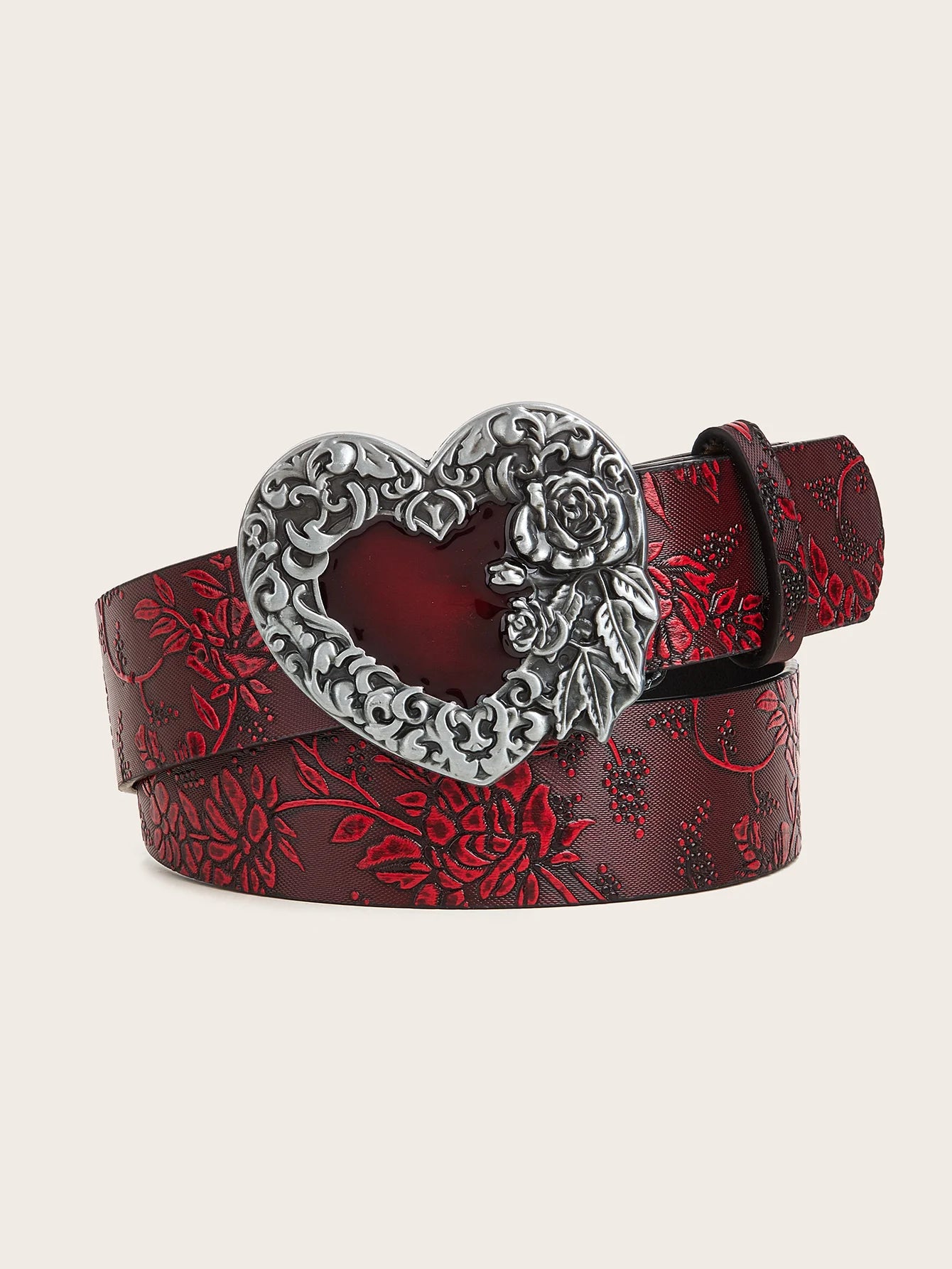 Wine Red Heart Carved Belt – Romantic & Chic Accessory Belt LUNARITY GARAGE