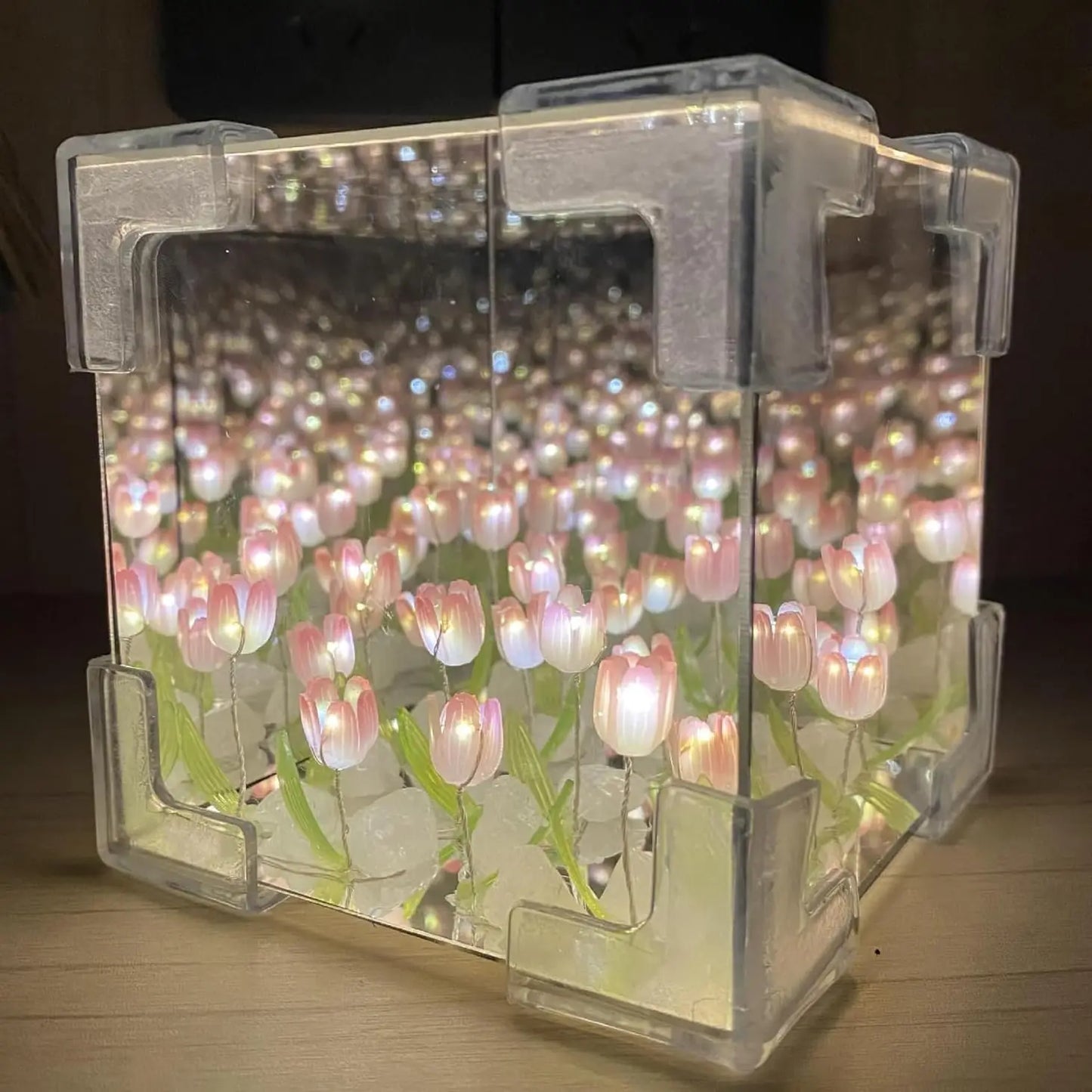 DIY Tulip LED Night Light – Magic Cube Table Lamp & Mirror 2-in-1 Decorative Gift Night Lights LUNARITY GARAGE A-Pink