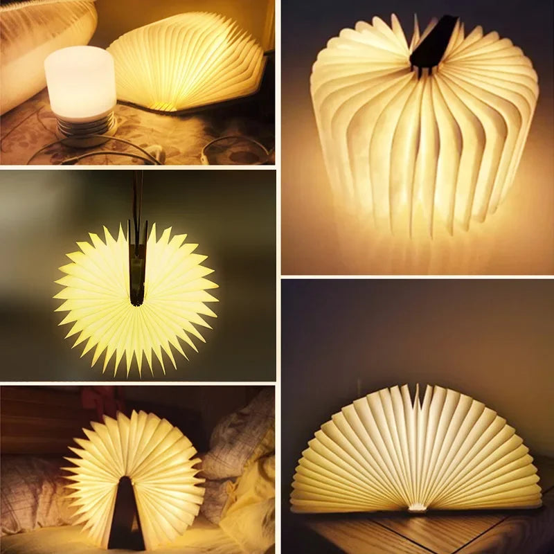 3D Folding RGB LED Book Light – USB Rechargeable Wooden Night Lamp for Bedroom & Desk Decor Night Lights LUNARITY GARAGE