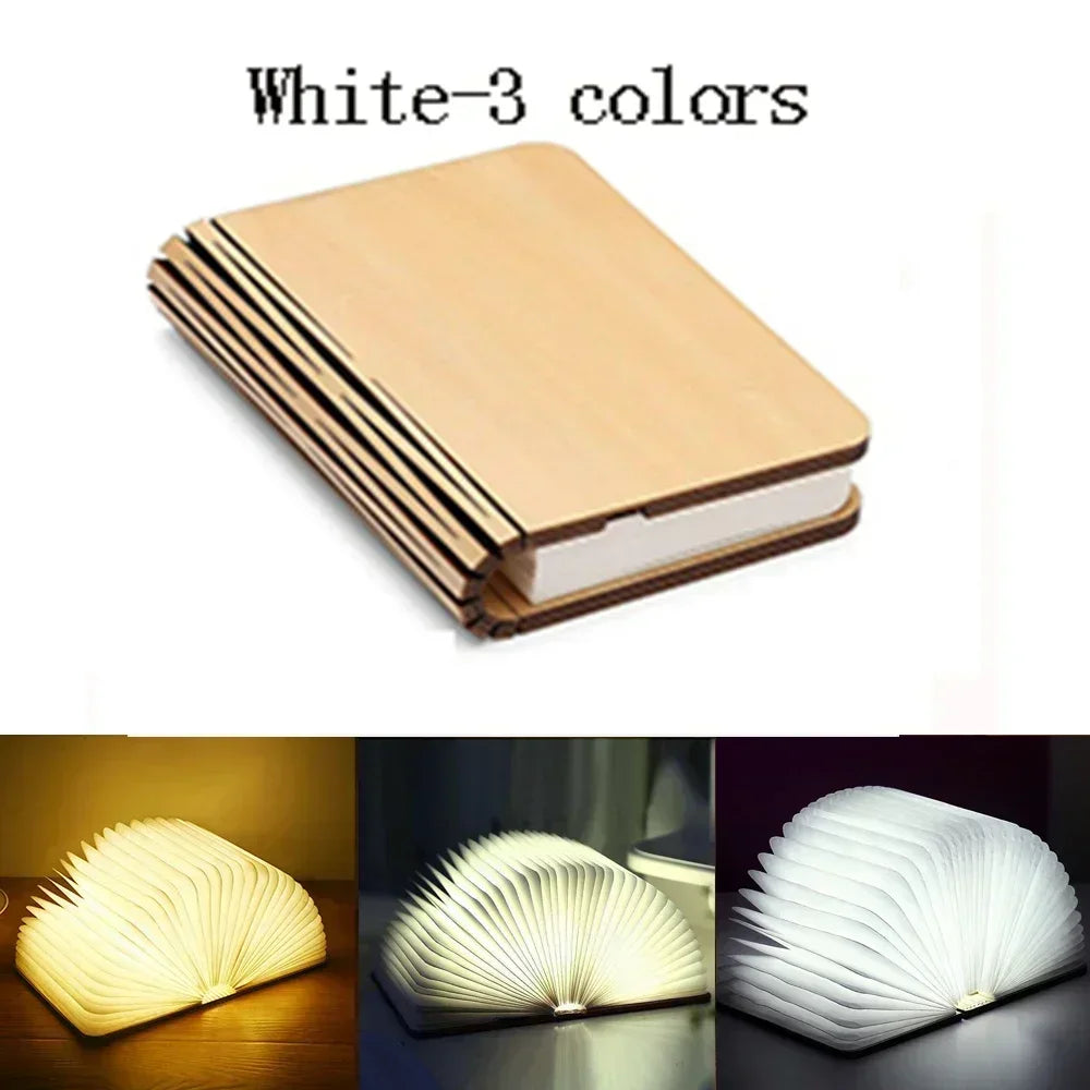 3D Folding RGB LED Book Light – USB Rechargeable Wooden Night Lamp for Bedroom & Desk Decor Night Lights LUNARITY GARAGE Wood-3 colors S-10x8x2.5cm