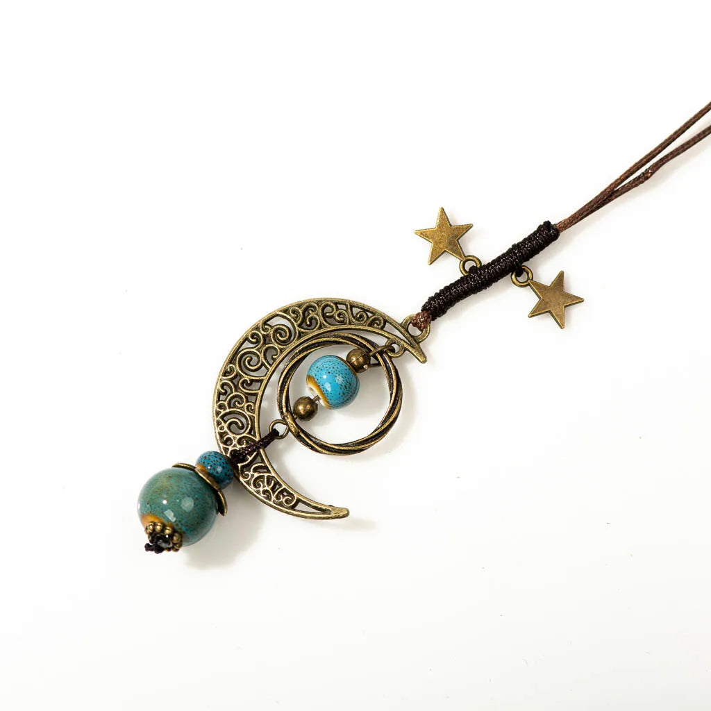 Star And Moon Ceramic Beads Chain Wind Pendant Necklace Necklace Lunarity Garage