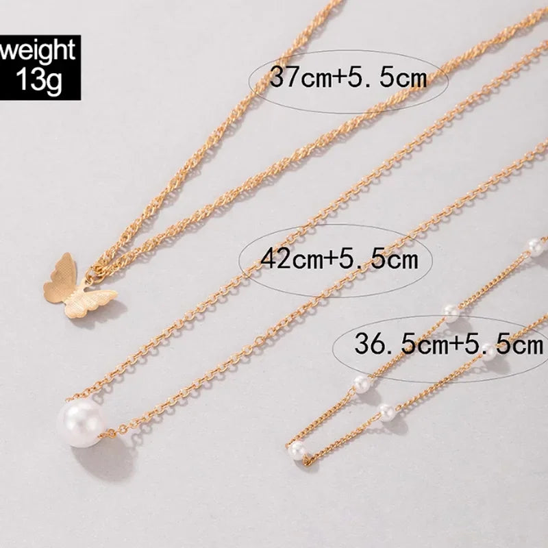 Bohemian Butterfly Three-Layer Pearl Pendant Necklace Necklace Lunarity Garage