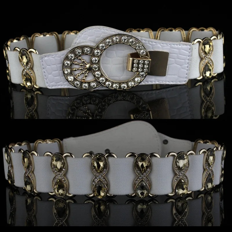 Crystal Rhinestone Elastic Waist Belt - Handmade Decorative Wide Belt for Dress & Coat Belt LUNARITY GARAGE White 75cm