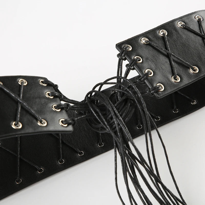 Vintage Bandage Tassel PU Belt – Y2K Hollow Out Decorative Waistband belt LUNARITY GARAGE