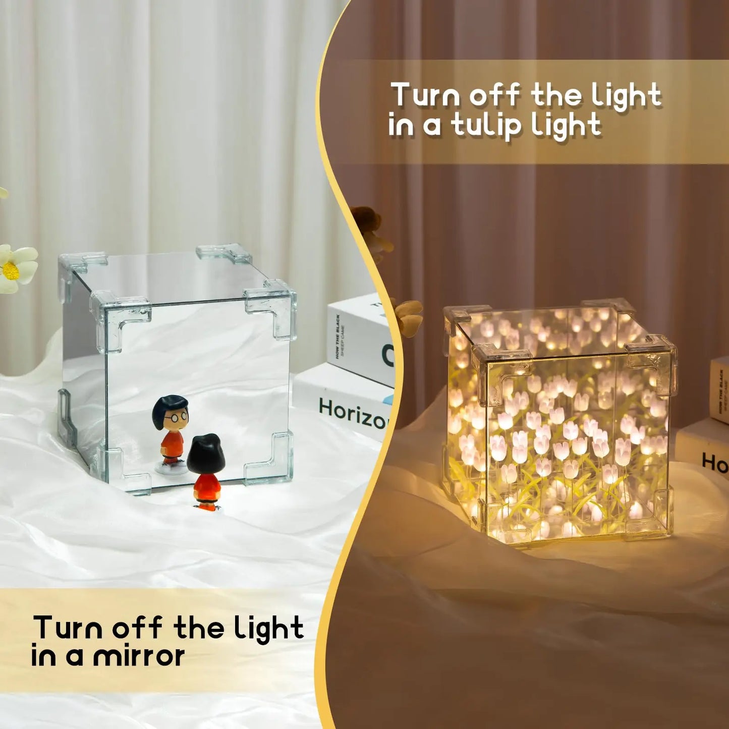 DIY Tulip LED Night Light – Magic Cube Table Lamp & Mirror 2-in-1 Decorative Gift Night Lights LUNARITY GARAGE