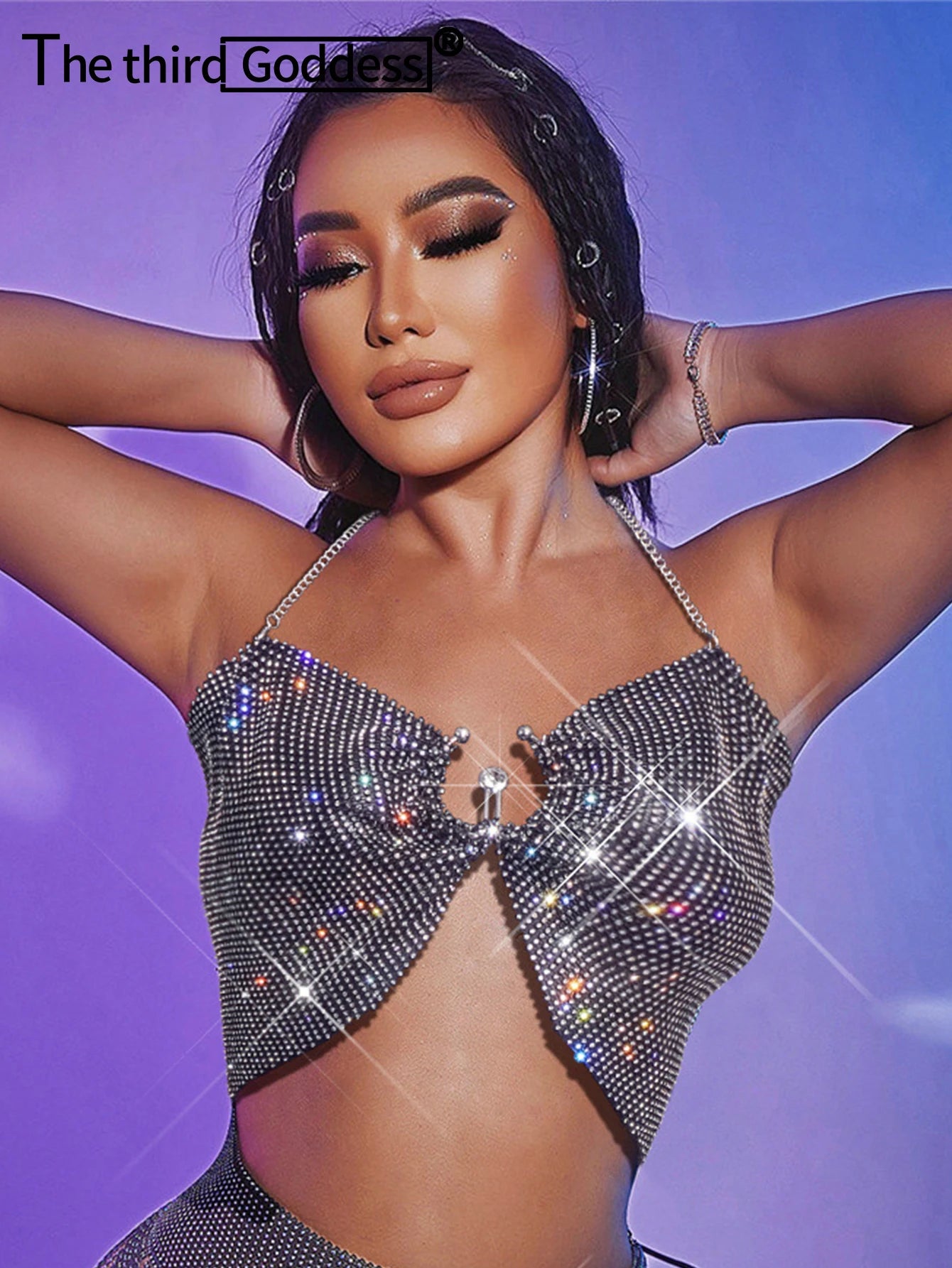 Sexy see through rhinestone corset crop top women summer fishnet beach LUNARITY GARAGE Sexy see through rhinestone corset crop top women summer fishnet beach LUNARITY GARAGE