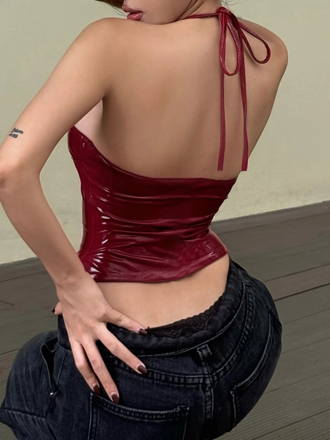 Halter V-Neck Sexy Backless Top - Metal Buckle Y2K Clubwear Tops LUNARITY GARAGE