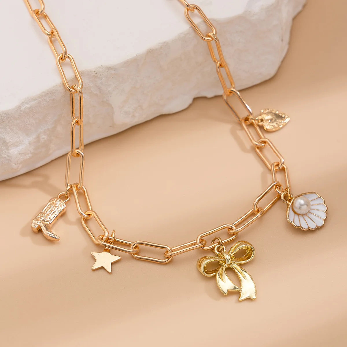 14K Gold Boho Seashell Cross Charm Necklaces Necklace Lunarity Garage