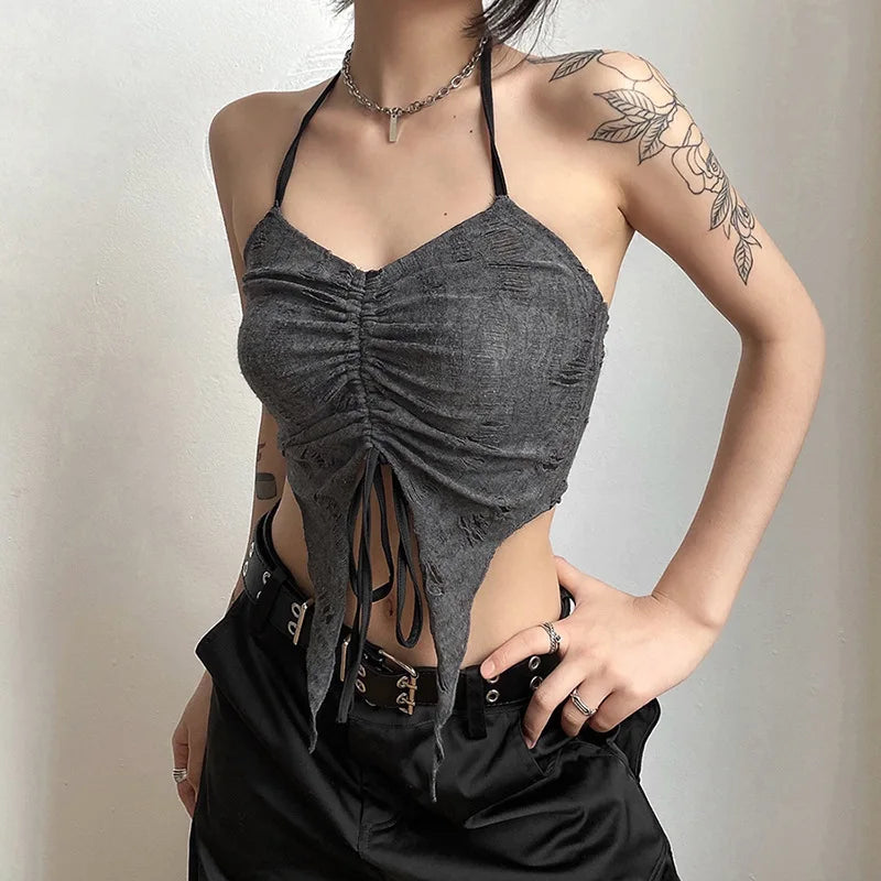 Gray Gothic Lace Cutout Long Sleeve Tuxedo Top top LUNARITY GARAGE