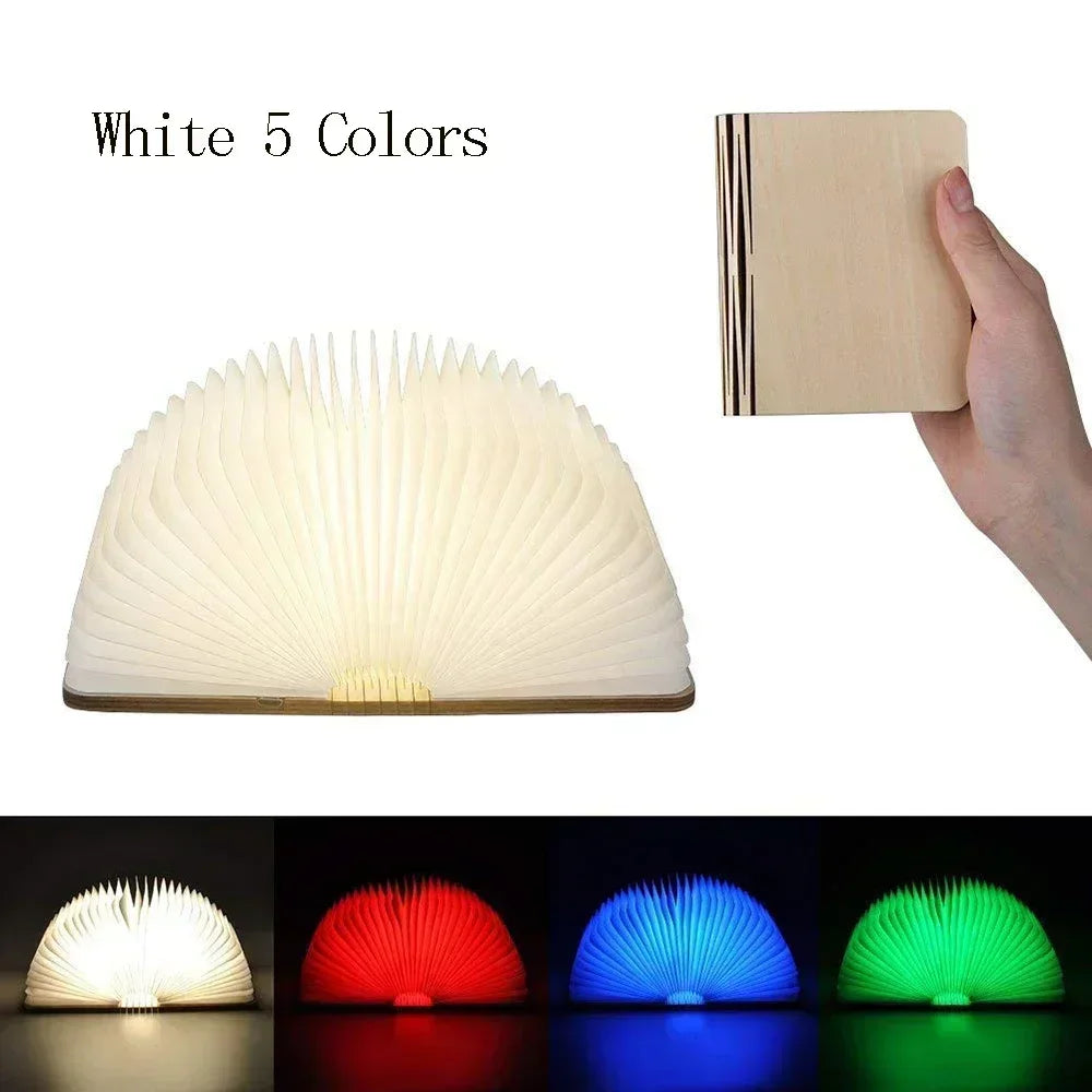 3D Folding RGB LED Book Light – USB Rechargeable Wooden Night Lamp for Bedroom & Desk Decor Night Lights LUNARITY GARAGE Wood-5 colors S-10x8x2.5cm